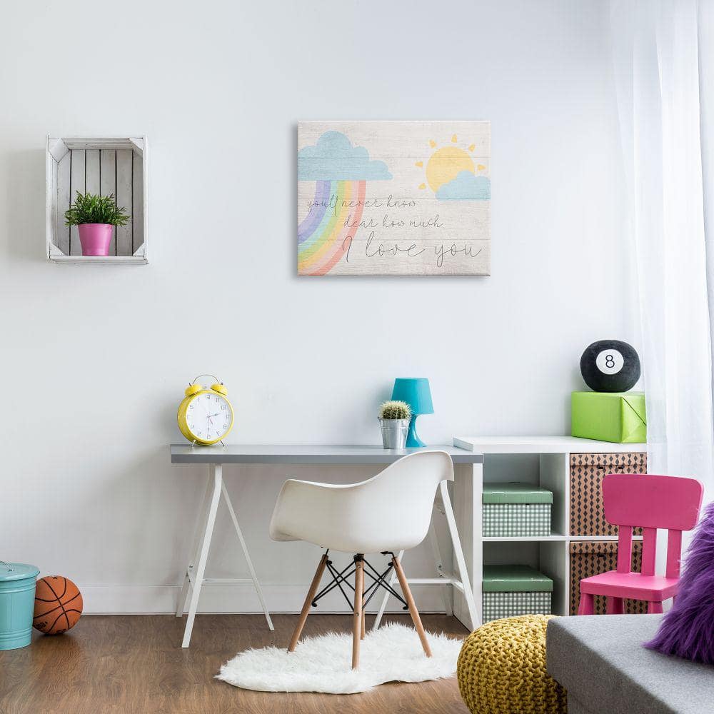 Multicolor Rainbow Clouds and Sun Canvas Wall Art for Kids, 24x30