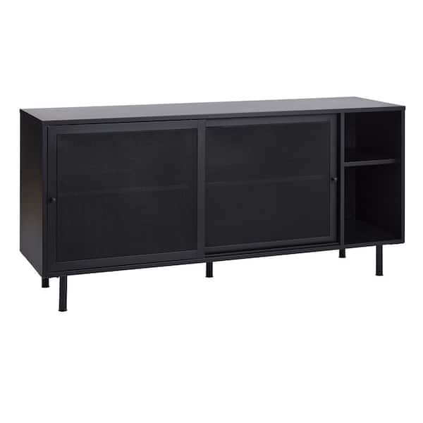Unbranded Black Metal 63 in. Sideboard with Metal Mesh Panelled Doors VEEP 5022 BLACK