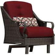 Ventura 4-Piece All-Weather Wicker Patio Conversation Set with Tile-Top Fire Pit with Crimson Red Cushions