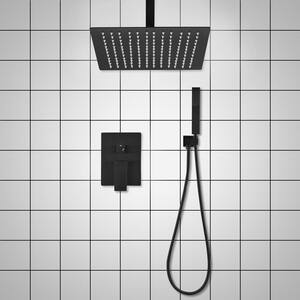 Single-Handle 2-Spray 16 in. Ceiling Mount Rainfall Shower Heads 360° Swivel with Hand Shower Faucet in Matte Black
