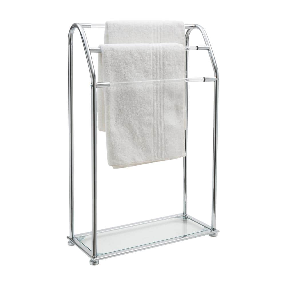 Chrome and Acrylic Freestanding 3-Bar Towel Rack with Shelf