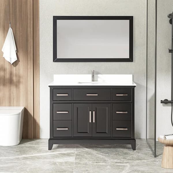 Vanity Art Genoa 48 in. W x 22 in. D x 36 in. H Bath Vanity in Espresso with Engineered Marble Top in White with Basin and Mirror