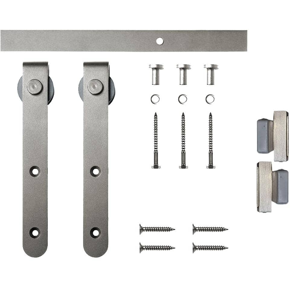 48 in. Satin Nickel Miniature Hook Sliding Barn Door Hardware for Single Fu