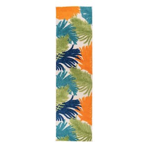 Multi 2 ft. x 7 ft. Contemporary Tropical Large Floral Indoor/Outdoor Runner Rug
