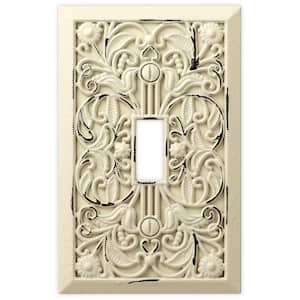 Filigree 1 Gang Toggle Metal Wall Plate - Antique White