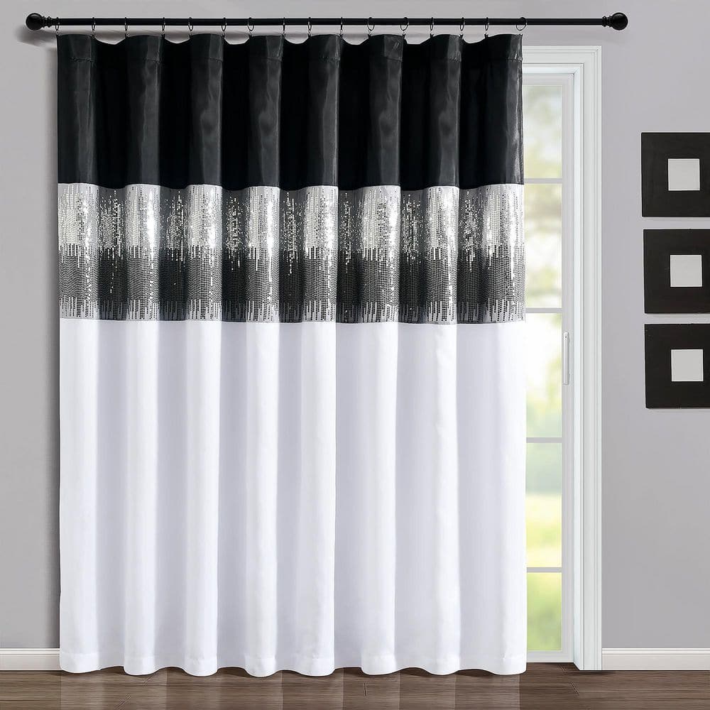 HOMEBOUTIQUE Night Sky 100 in. W x 84 in. L Window Curtain Panel in Black/White Single