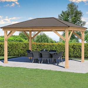 Meridian 12 ft. x 16 ft. Premium Cedar Outdoor Patio Shade Gazebo with Architectural Posts and Brown Aluminum Roof