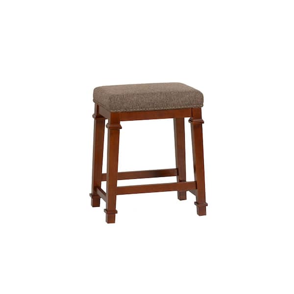 Linon Home Decor Nelson 25 in. Brown Backless Wood Bar Stool with Tweed Fabric Seat