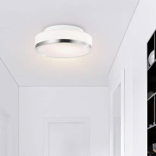 Frosted 1 Light Drum Shade Flush Mount With Satin Nickel Finish
