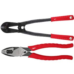 18 in. Bolt Cutter with 3/8 in. Maximum Cut Capacity and High Leverage Lineman's Pliers with Crimper