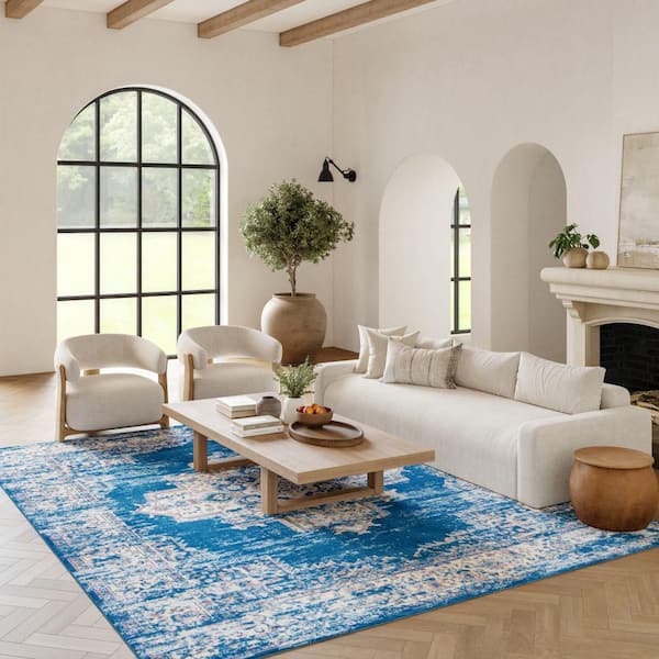 Grafix Blue 8 ft. x 10 ft. Persian Medallion Transitional Area Rug