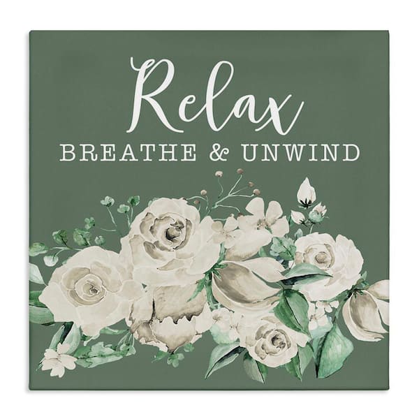 Stupell Industries Breathe and Unwind with Florals by Masey St. Studios Unframed Typography Graphic Art Print 17 in. x 17 in.
