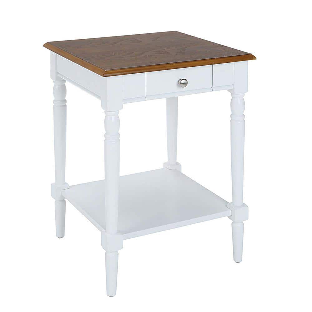 French Country Dark Walnut and White Wood End Table with Storage