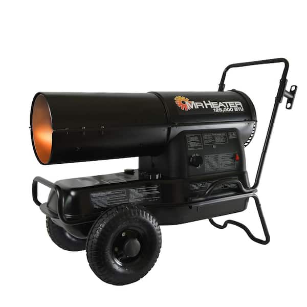 Mr. Heater 125 000 BTU Black Kerosene Forced Air Outdoor Space Heater with Wheels MH125KTR The Home Depot