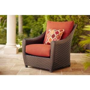 Highland Patio Lounge Chair with Cinnabar Cushions and Empire Chili Throw Pillow