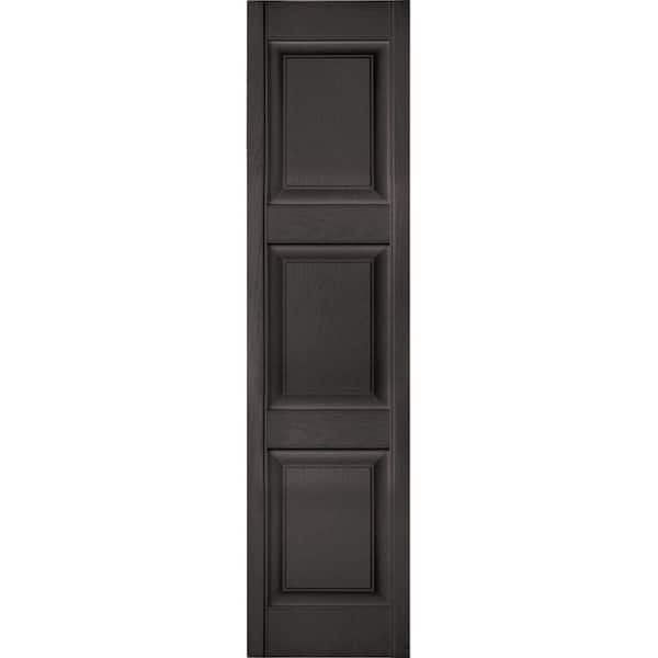 Ekena Millwork 12 in. x 34 in. Lifetime Vinyl Custom 3 Equal Raised Panel Shutters Pair Tuxedo Grey
