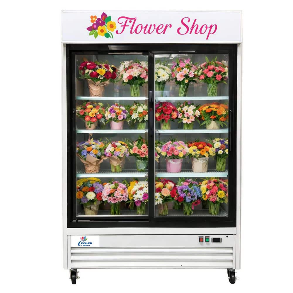 53 in. 40 cu. ft. Commercial Slide Glass Door Flowers Cooler Floral Refrigerator Display in White