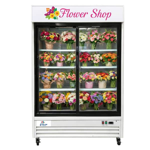 53 in. 40 cu. ft. Commercial Slide Glass Door Flowers Cooler Floral Refrigerator Display in White