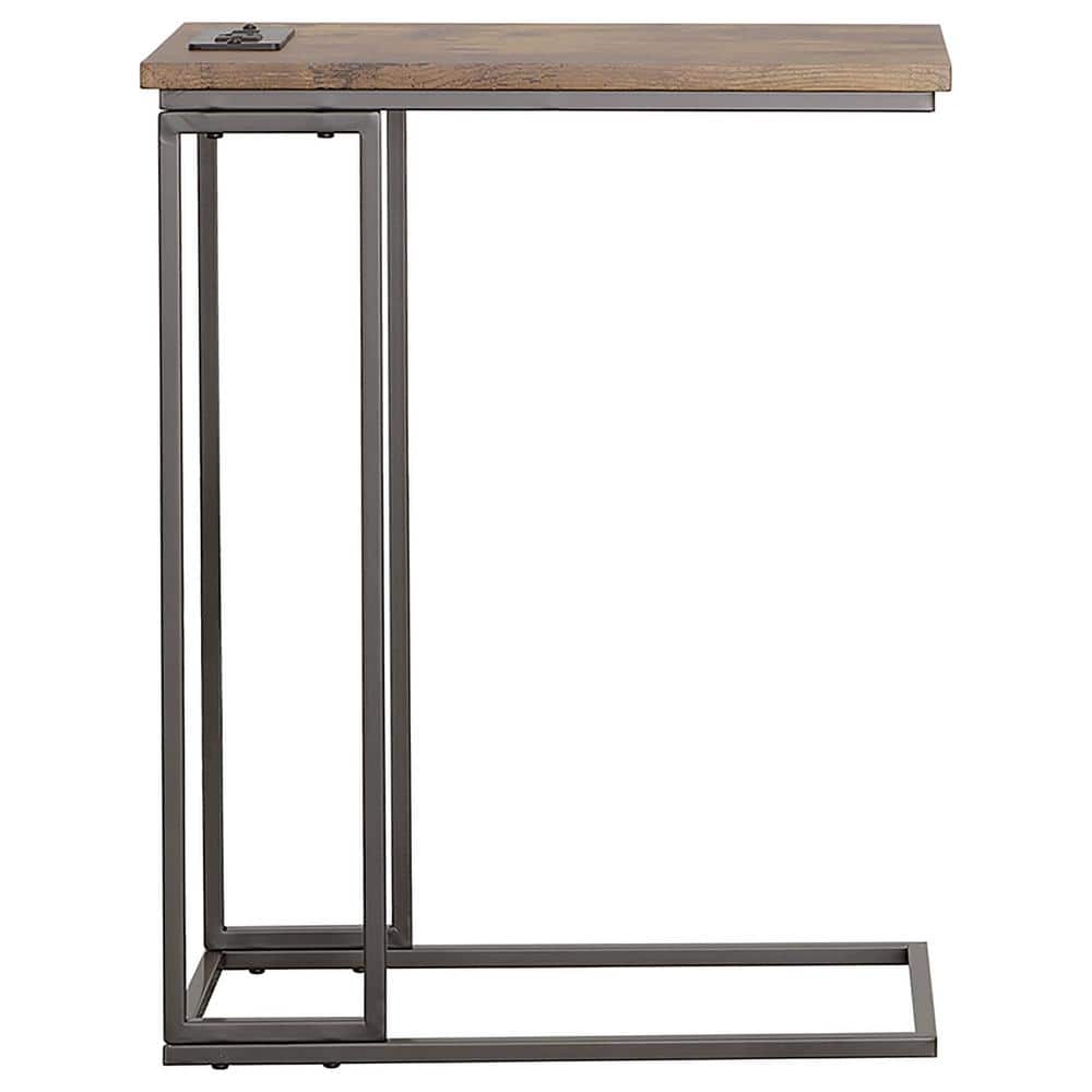 Industrial Gunmetal and Antique Brown Rectangular Snack Table with Power Outlet