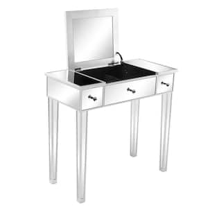 1-Piece Silver Makeup Vanity Table with 1-Drawer and Flippable Desktop