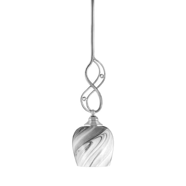 Unbranded Revell 100-Watt 1-Light Chrome Stem Mini Pendant Light with Onyx Swirl Glass Shade and Light Bulb Not Included