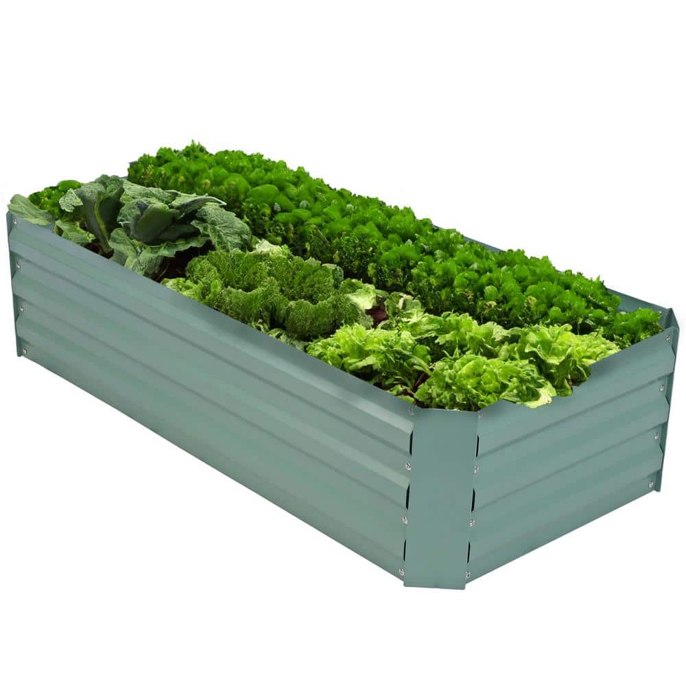 Green Galvanized Steel Rectangle Raised Garden Bed, 47" x 23" x 12"