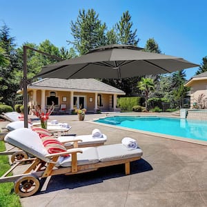 10 ft. Round Cantilever Tilt Patio Umbrella With Crank in Gray