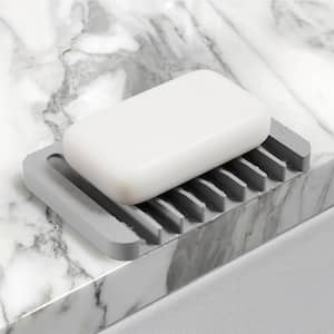 Self-Draining Silicone Soap Dish/Sponge Holder Drying Mat for Bathroom or Kitchen Counter in Light Grey