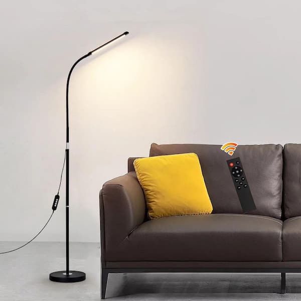 72 in. Indoor Black Modern 1-Light Dimmable Adjustable LED Standard Floor Lamp for Living Room Bedroom with White Shade