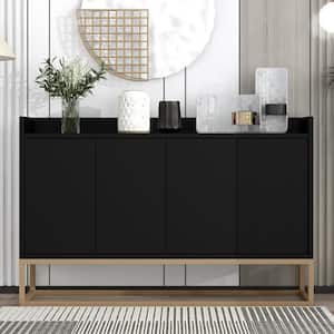 Black and Particle Board 47.20 in. Sideboard with Adjustable Shelves
