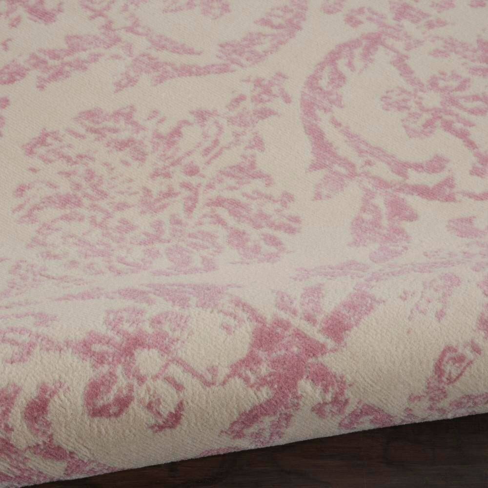 Jubilant Ivory and Pink Round Synthetic Area Rug, 5'3"