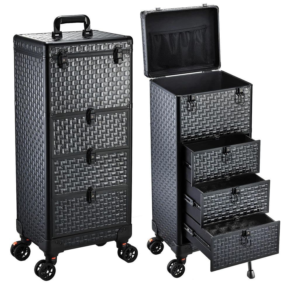 Black Rolling Makeup Train Case Luggage Cart with 3 Drawers Lockable Cart Organizer for Salon Spa Nail Tech Hairstylist price history on PriceWatchPro