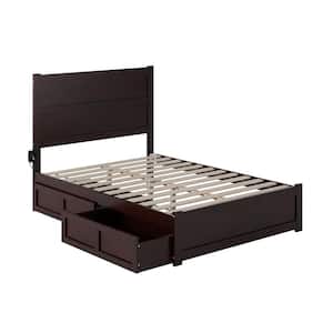 NoHo Espresso Full Solid Wood Storage Platform Bed with Footboard and 2-Drawers