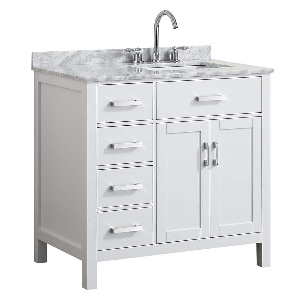 BEAUMONT DECOR Hampton 37 in. W x 22 in. D Bath Vanity in White with Marble Vanity Top in White
