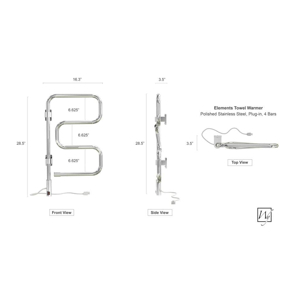 Polished Chrome Wall Mounted 4-Bar Towel Warmer