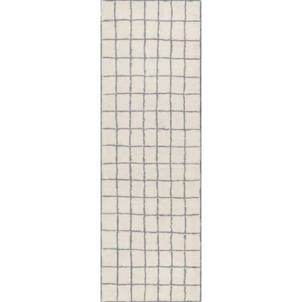 Highlands Checked Ivory 2 ft. x 8 ft. Indoor/Outdoor Patio Runner Rug