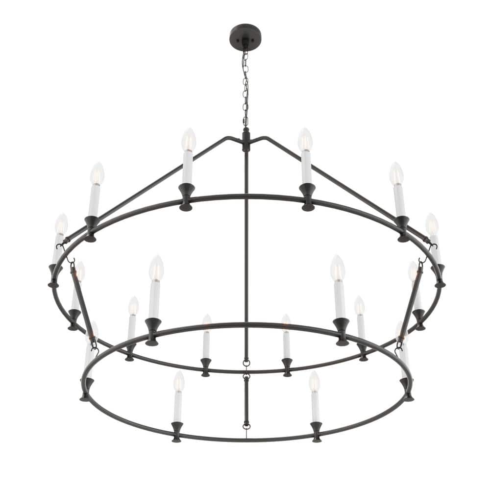 Farmhouse Black 18-Light 2-Tier Iron Candle Chandelier
