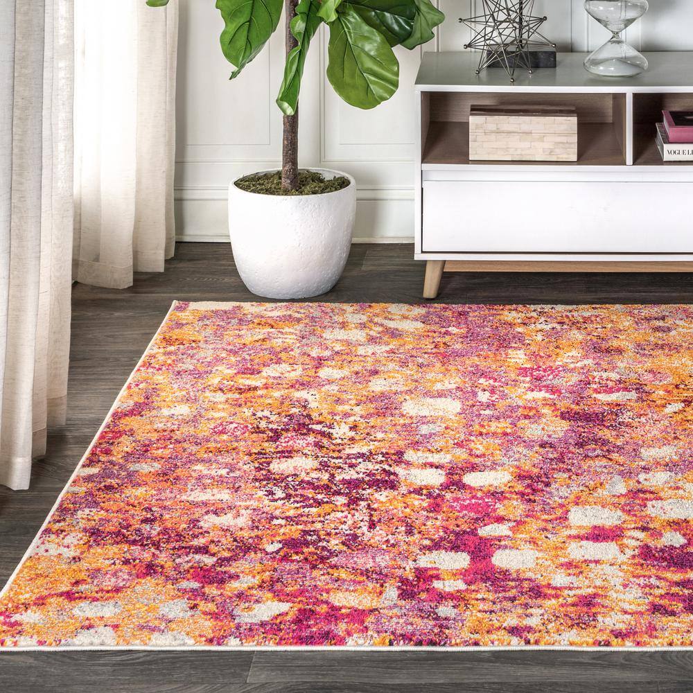 Pink and Orange Abstract Modern Area Rug, 8 ft x 10 ft