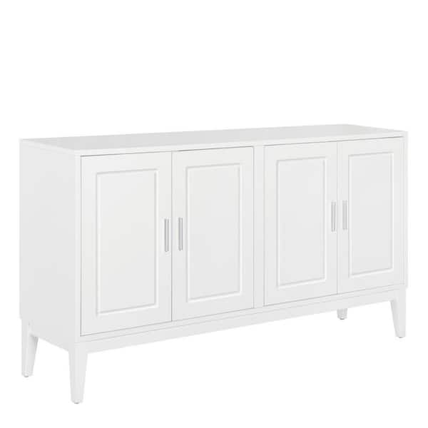 White Wood MDF 60 in. Buffet Sideboard Storage Cabinet with Adjustable Shelf for Living Room