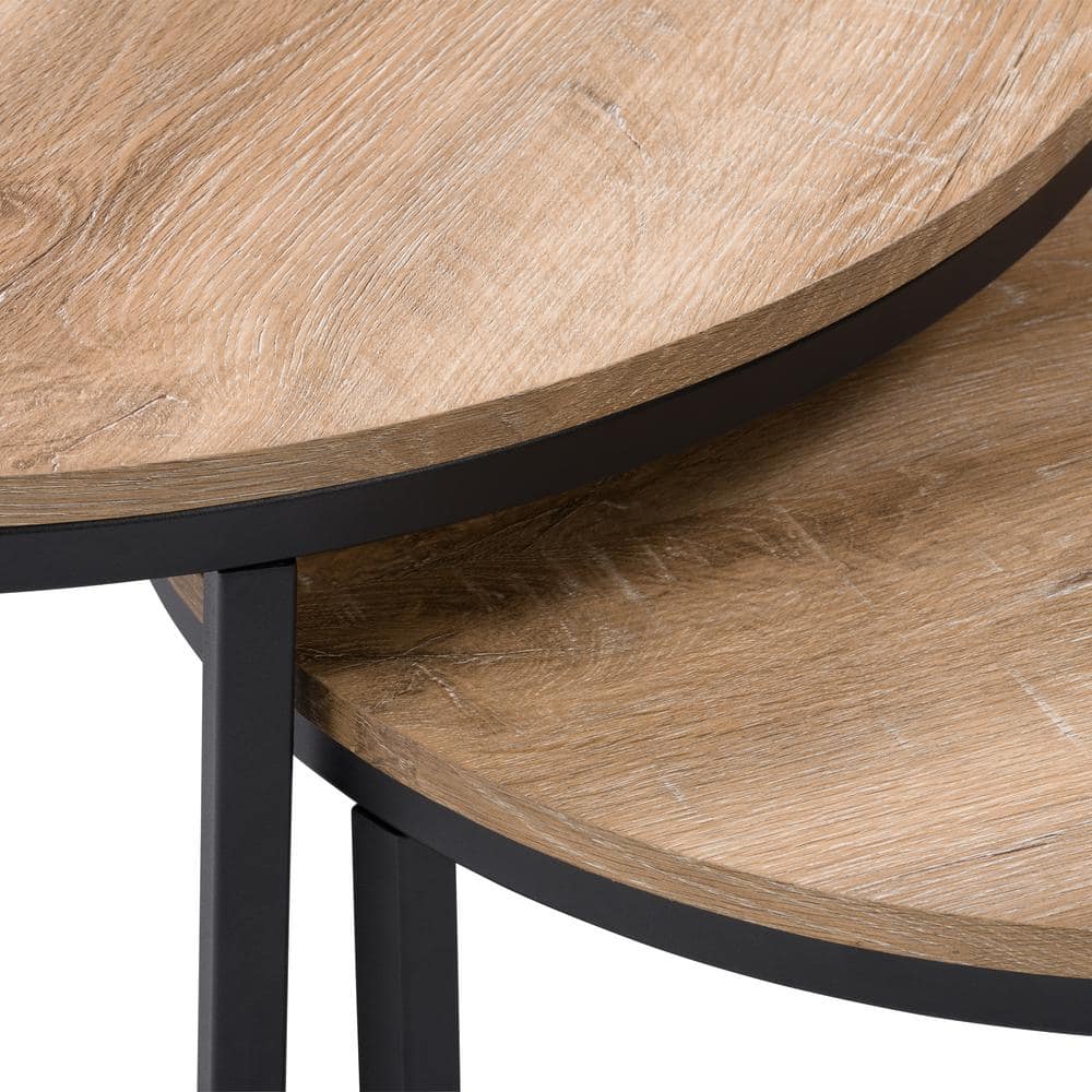 Forth Worth Light Brown Wood & Metal Nesting Coffee Table Set