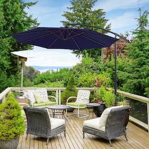 10 ft. Round Outdoor Patio Cantilever Offset Umbrellas in Navy Blue
