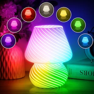7 in. Colorful Glass Mushroom Desk Lamp, Dimmable Desk Lamp with Timing Function, Perfect Decor for Bedroom
