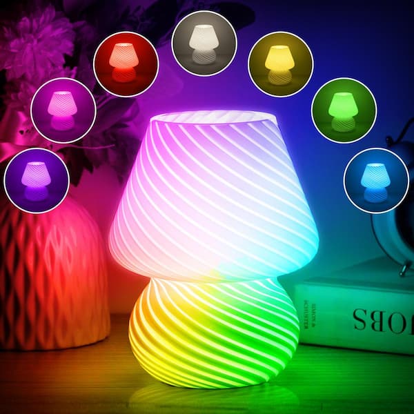 YANSUN 7 in. Colorful Glass Mushroom Desk Lamp, Dimmable Desk Lamp with Timing Function, Perfect Decor for Bedroom