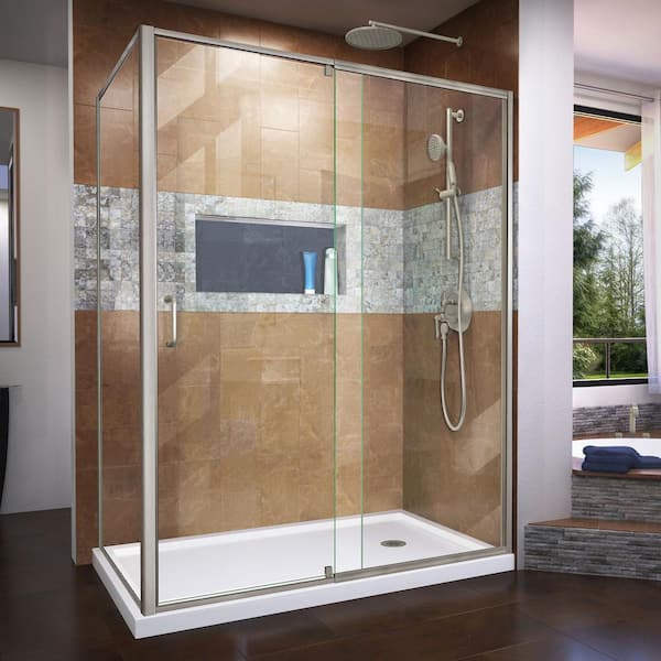DreamLine Flex 50 in. - 54 in. W x 72 in. H Semi-Frameless Pivot Shower Enclosure in Brushed Nickel