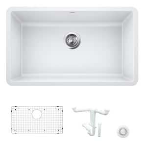 Precis 30 in. Undermount Single Bowl White Granite Composite Kitchen Sink Kit with Accessories