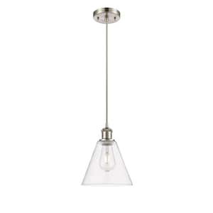 Berkshire 1-Light Brushed Satin Nickel Clear Shaded Pendant Light with Clear Glass Shade