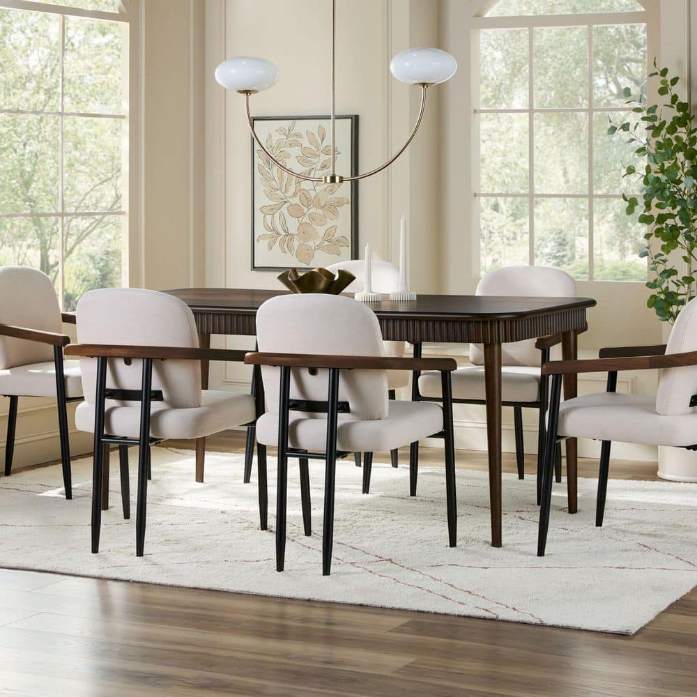 Samantha Modern Fluted Rectangular Dark Brown Oak Solid Wood Veneer 71 in. Dining Table for 6