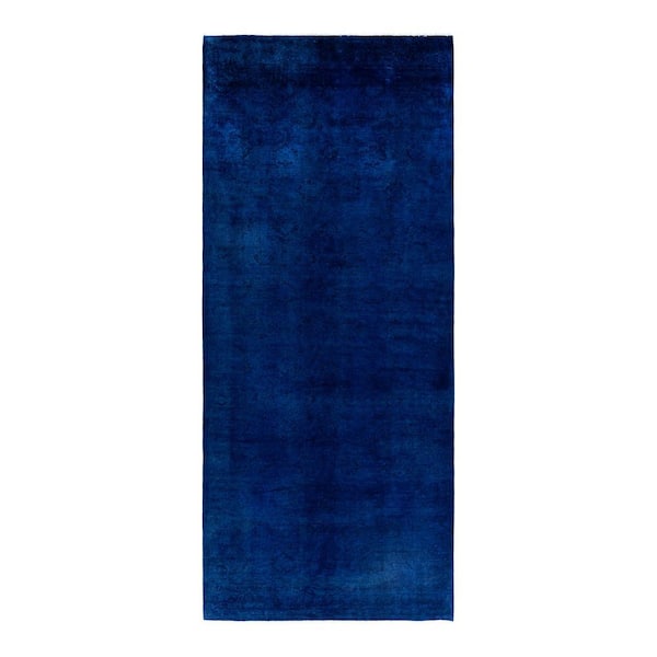 Overdyed Blue 6 ft. x 14 ft. Solid Wool Indoor Runner Rug