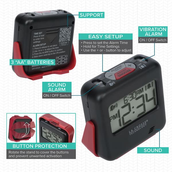 La Crosse Technology 617-43937-Int Buzz Digital Alarm Clock with Vibration and Loud Sound