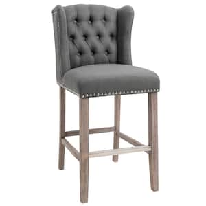 41 in. Deep Grey Wingback Rubberwood 26.75 in. Bar Chair with Polyester Seat 2-Included
